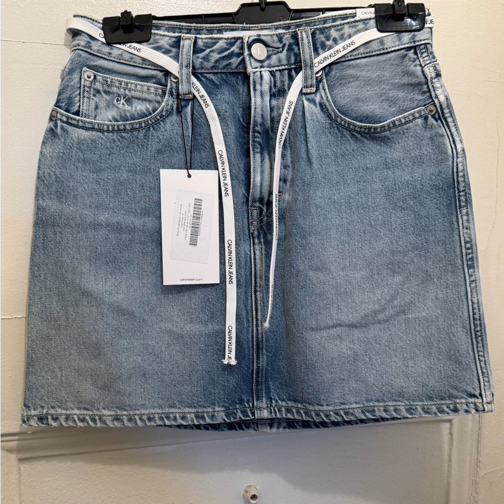 Calvin Klein Blue A-line Mini Skirt with Tie Front